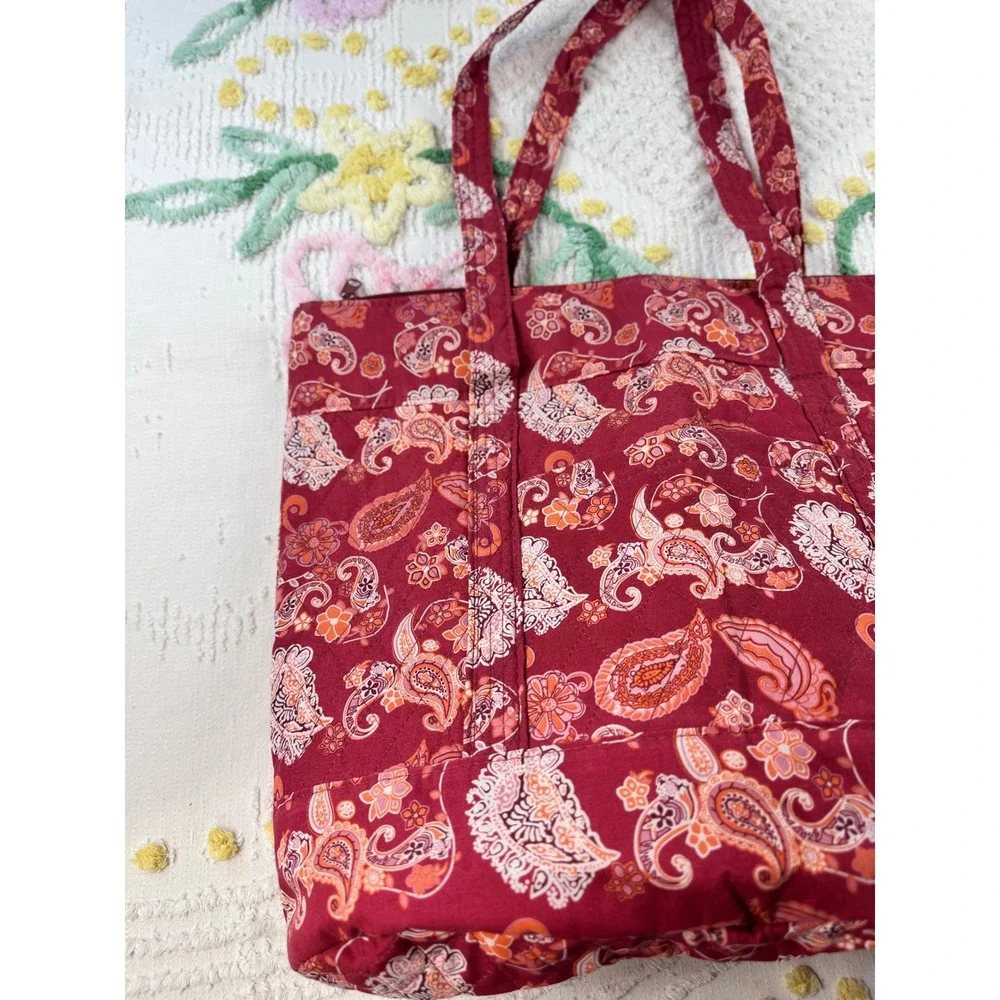 Arrow Trading LLC vtg Red Paisley Quilted Tote Bag Zippered Shoulder Bag 2008